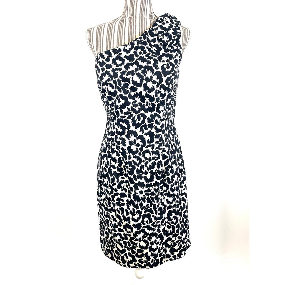 Calvin Klein Black White Animal Print One Shoulder Sheath Dress Size 10